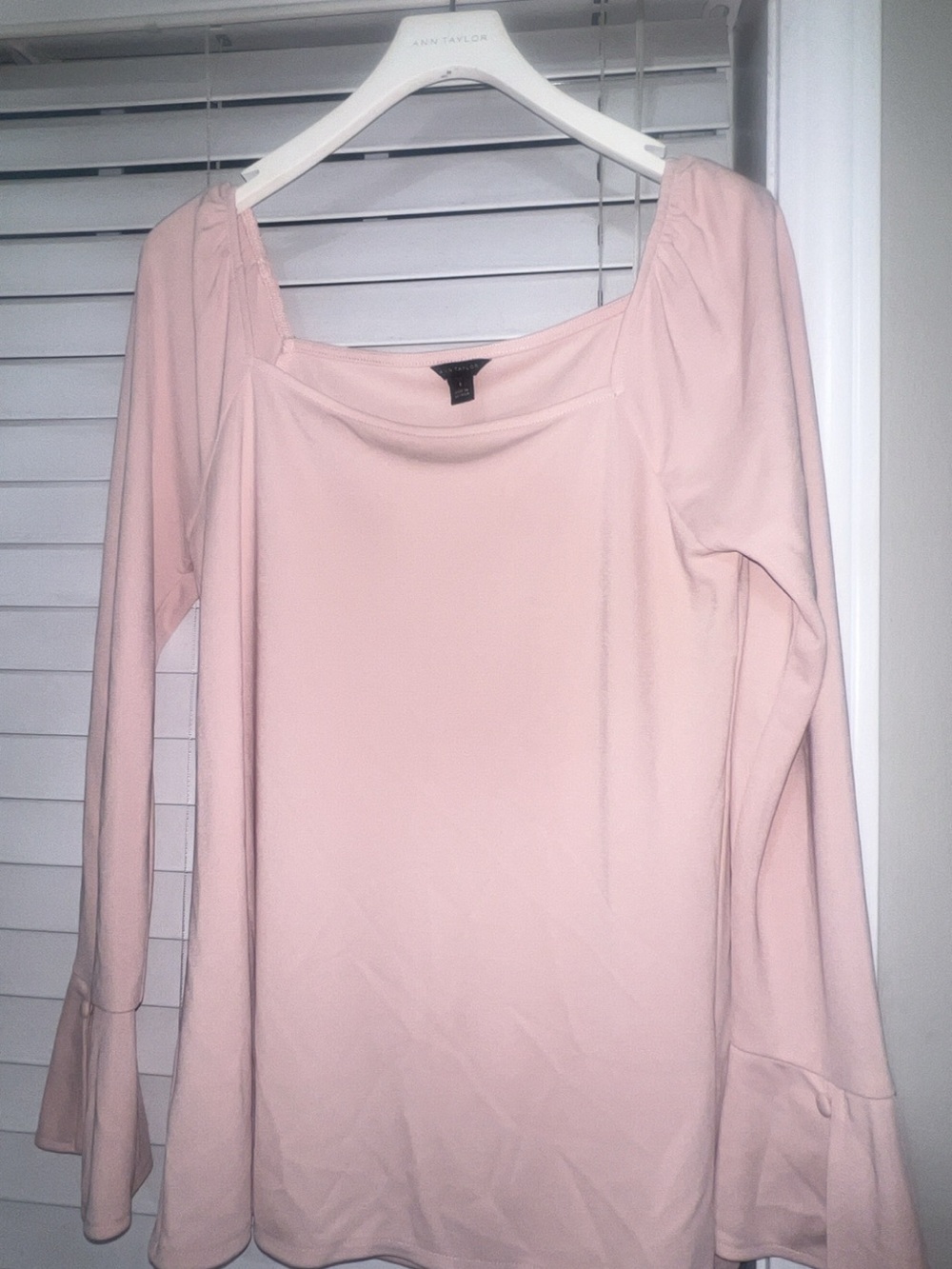 Ann Taylor Light Pink Square Neck Long Sleeve Top